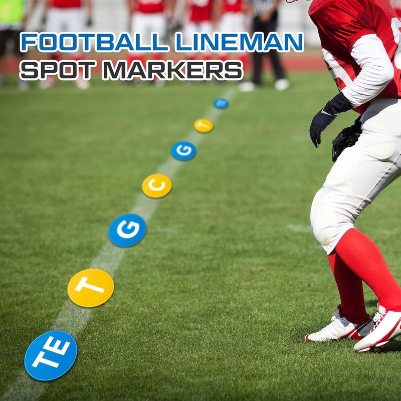 Fuyoooo 7 Pcs Football Lineman Split Marker Players Floor Spot Markers Playing Field Marking Equipment Alignment Offensive Defensive Positions Dots for Drills and Training Teaching Classroom, 6 Inch - Image 2
